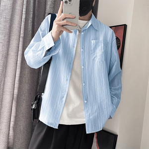 FS08B-P68-控98  80%天丝20%涤纶透光泡泡纱竖条纹理防嗮衬衣雪纺图片