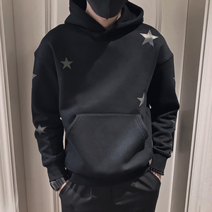 Q25-P68控982023秋季新款卫衣男套头上衣男长袖连帽印花卫衣,黑色连帽卫衣搭配什么好看图片