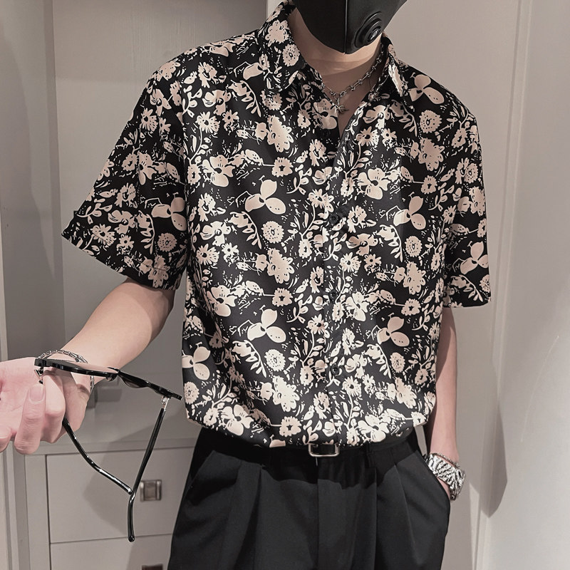 S29-P55控78夏季男士宽松印花社会小伙花色衬衣男外套衬衫男,男装衬衫,电商A216