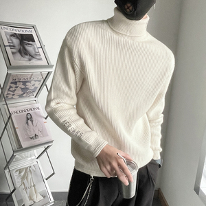 MX86-P88-控118 2023秋冬潮牌粗针社会小伙翻领男刺绣棕高领毛衣图片