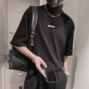 X05-P45控65夏季新款短袖男士半高领纯棉社会小伙潮流男士T恤