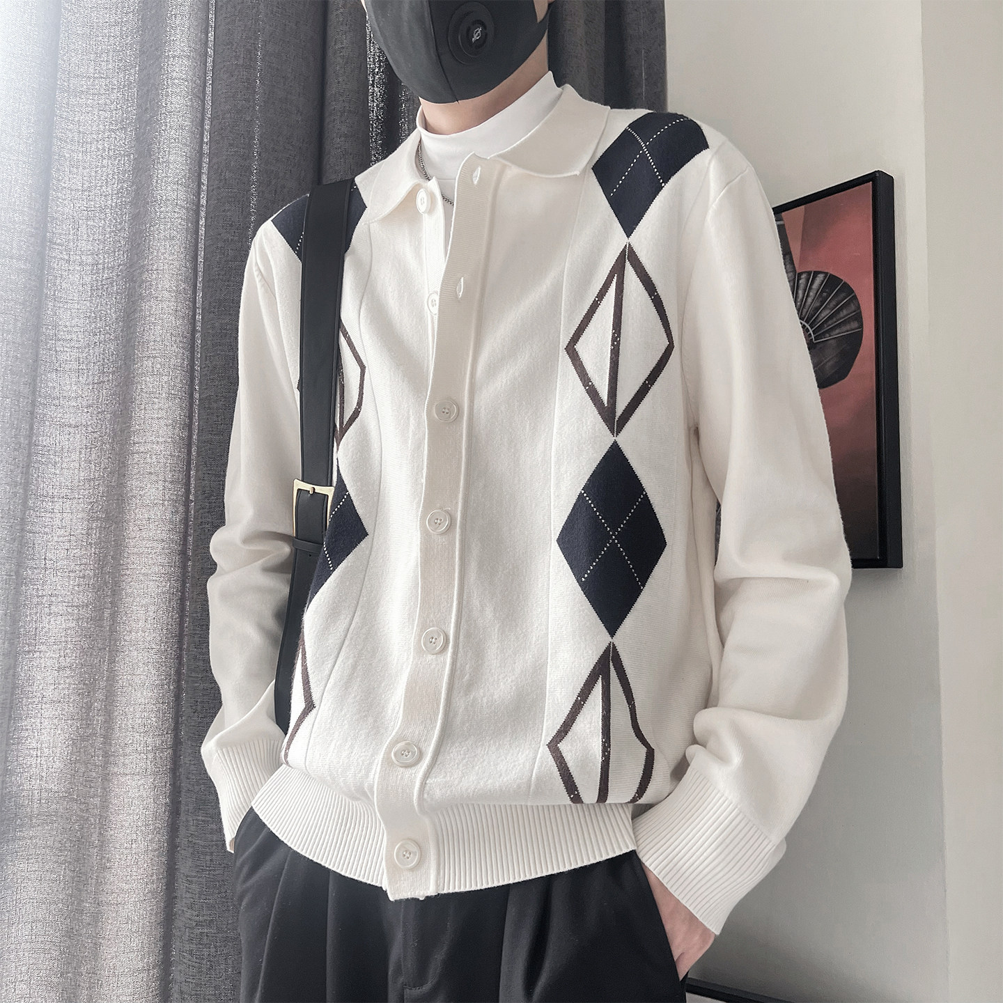 MX239-P108控148M-3XL49.2%粘度29.3%聚酯21.5%聚酰菱格开衫毛衣,男装针织衫/毛衣,电商A216