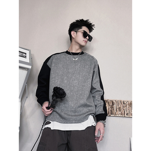 WY273-M-3XL P58-控88 33%聚酯纤维 67%棉扎染不规则拼接微阔卫衣图片