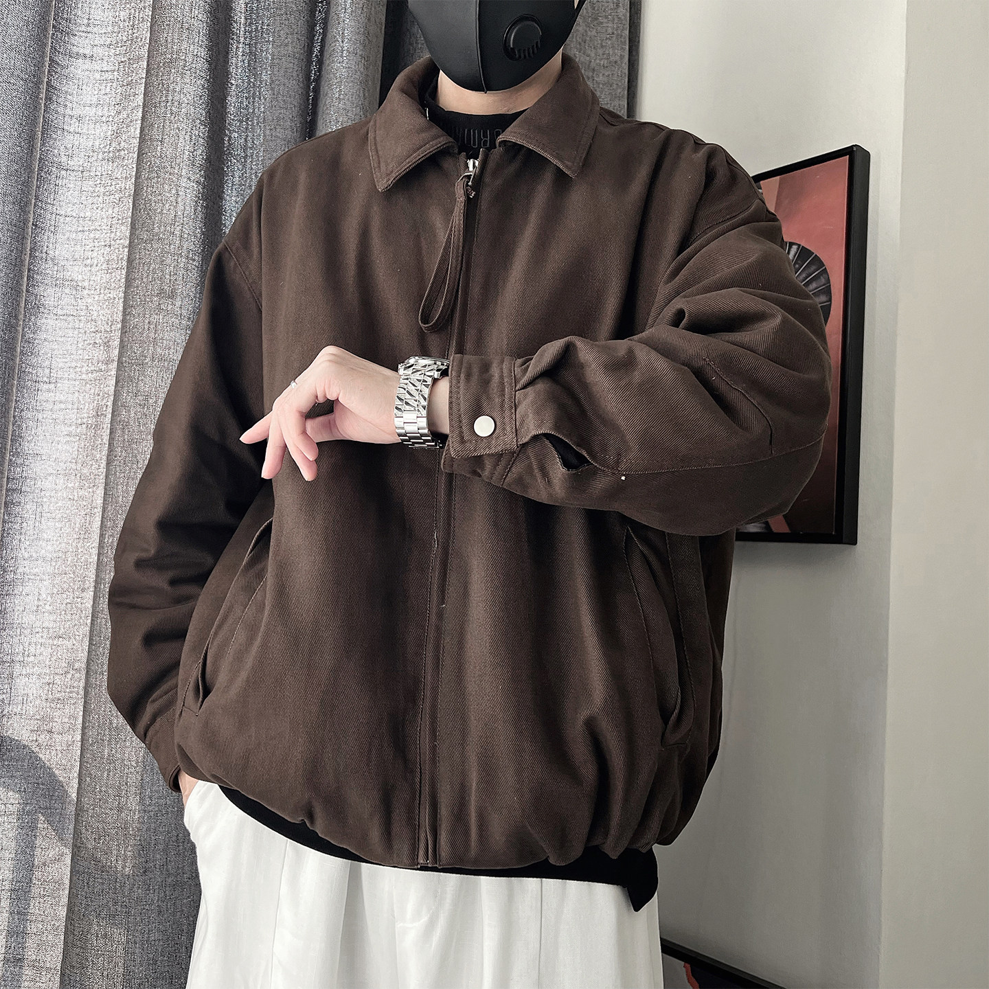 Y112-P218-控298M-3XL-55%棉45%莱赛尔50%绒光纯色夹克式羽绒服,男装夹克,电商A216