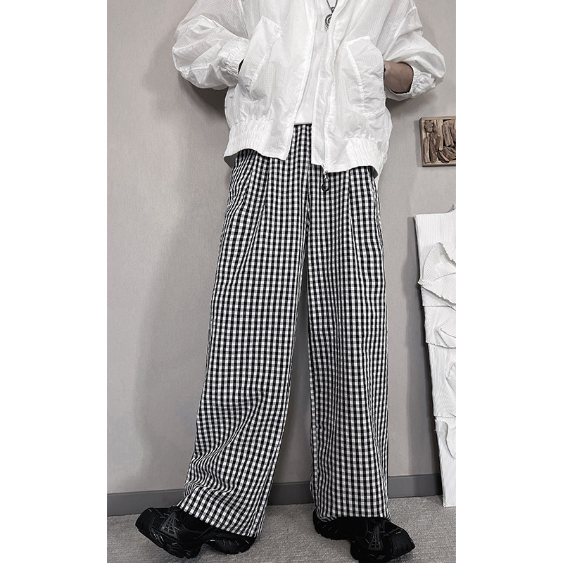 CK02-M-2XL-P48控6850%棉50涤纶慵懒风盖脚面拖把裤泡泡四色格纹,男装休闲裤,电商A216
