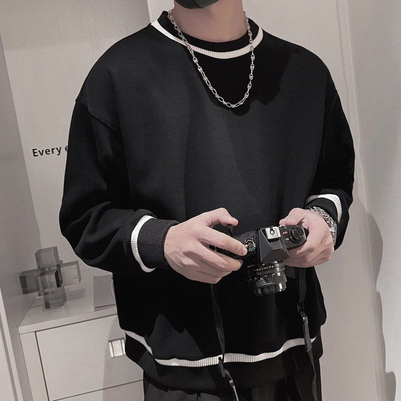 WY70-特P55控782023秋季男装上衣网红男小伙宽松长袖ins卫衣黑,男装卫衣,电商A216