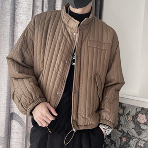 Y85-特P98 2023冬季新款设计感立领纯色棉服男潮牌痞帅男士棉袄黑图片