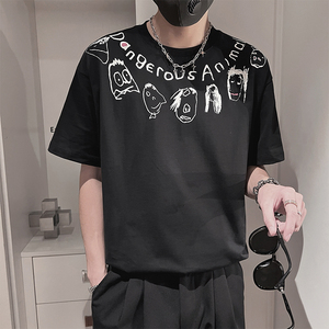 D105-P58-78-M-3XL-P  95%棉 5%聚酯纤维 抽象厚印花环领短袖 双图片