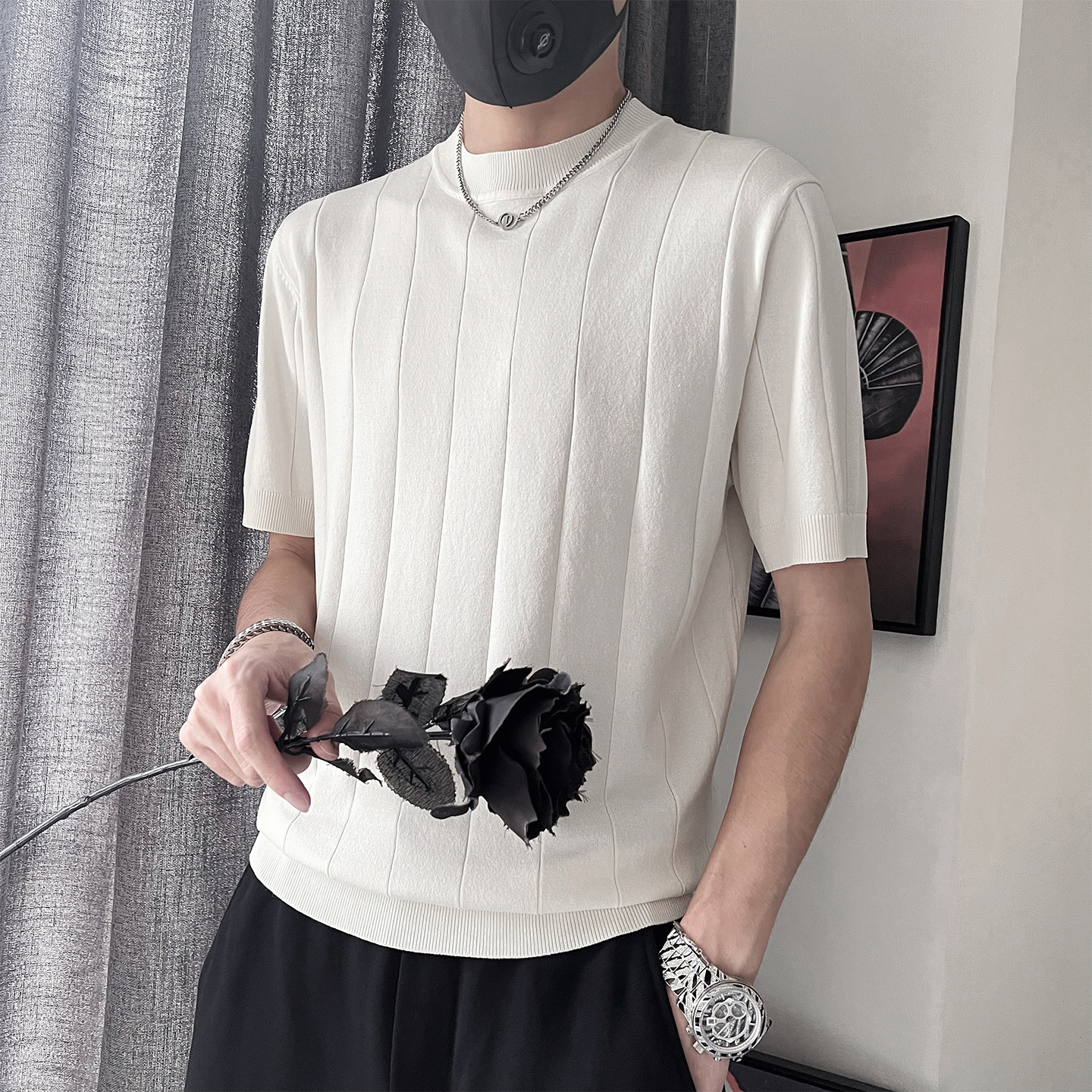 D170-P68-控98M-3XL-82%粘胶纤维18%聚酯纤维针织打底衫，男装T恤，电商A216