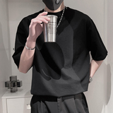 D00B-特2595%棉5%粘胶纤维小伙风微阔纯色圆领短袖男休闲T恤男白，男装T恤，电商A216