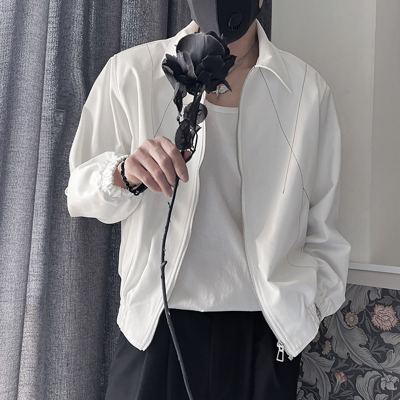 WT35-P98 控138 2023秋季新款薄款外套男翻领明线潮牌帅气夹克白图片
