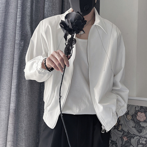 WT35-P98 控138 2023秋季新款薄款外套男翻领明线潮牌帅气夹克白图片