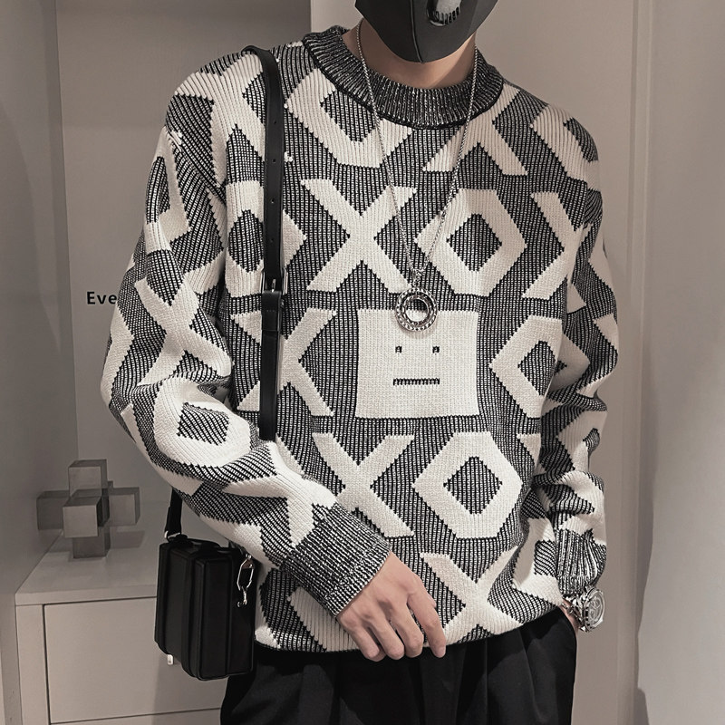 MX129-P98 控138 2023针织衫外套提花高级感上衣男生冬季撞色毛衣图片