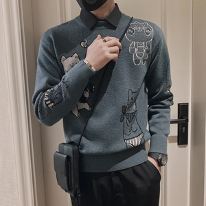 MX33-P88-控118 2023秋冬延续款社会精神小伙打底毛衣男针织衫图片
