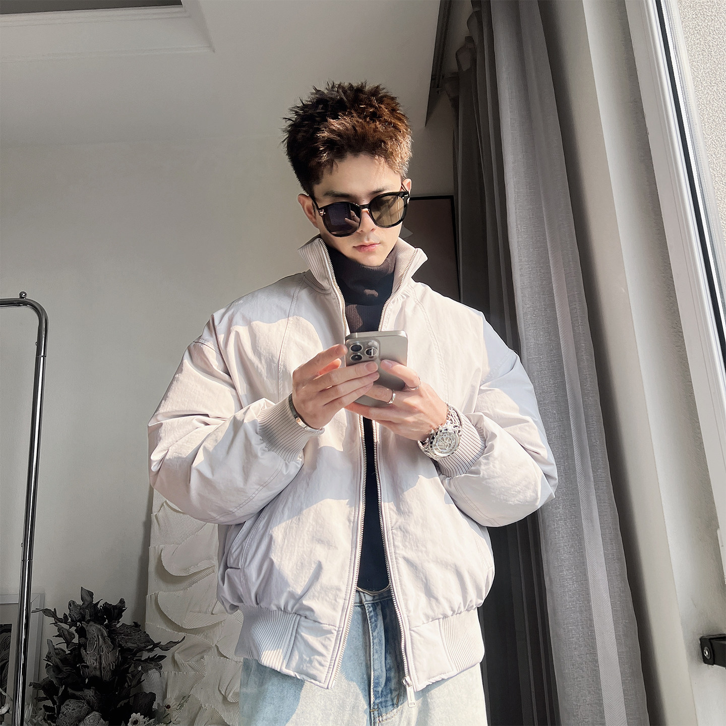 Y137-M-3XL-P158控208聚酯纤维针织螺纹领底摆小工装棉衣，男装棉衣，电商A216