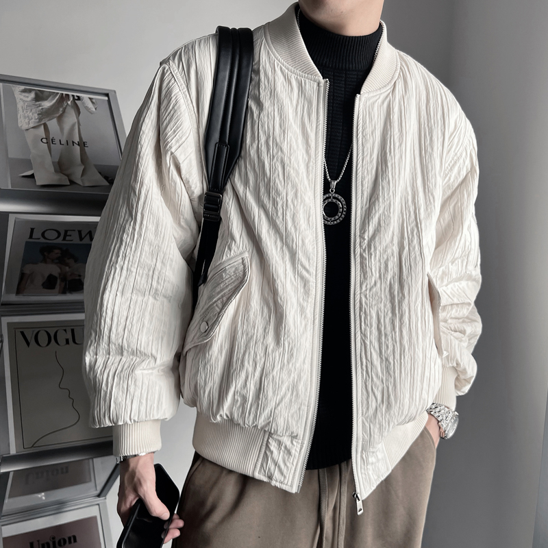 Y73-特P138-控178纯色褶皱纹理感飞行员夹棉夹克男冬棉衣白主1，男装夹克，电商A216