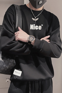 WY182-P88 控118 圆领外套小众设计感宽松休闲加绒加厚冬季卫衣黑图片