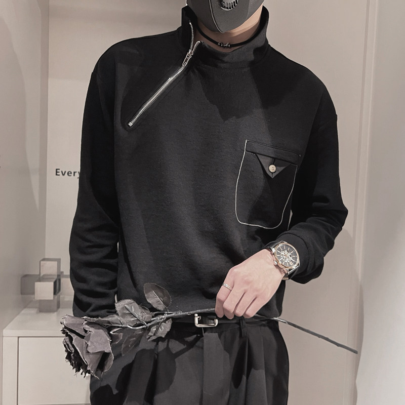 WY161-P68控98秋季打底衫卫衣男高级社会小伙设计感高领长袖T恤,男装卫衣,电商A216
