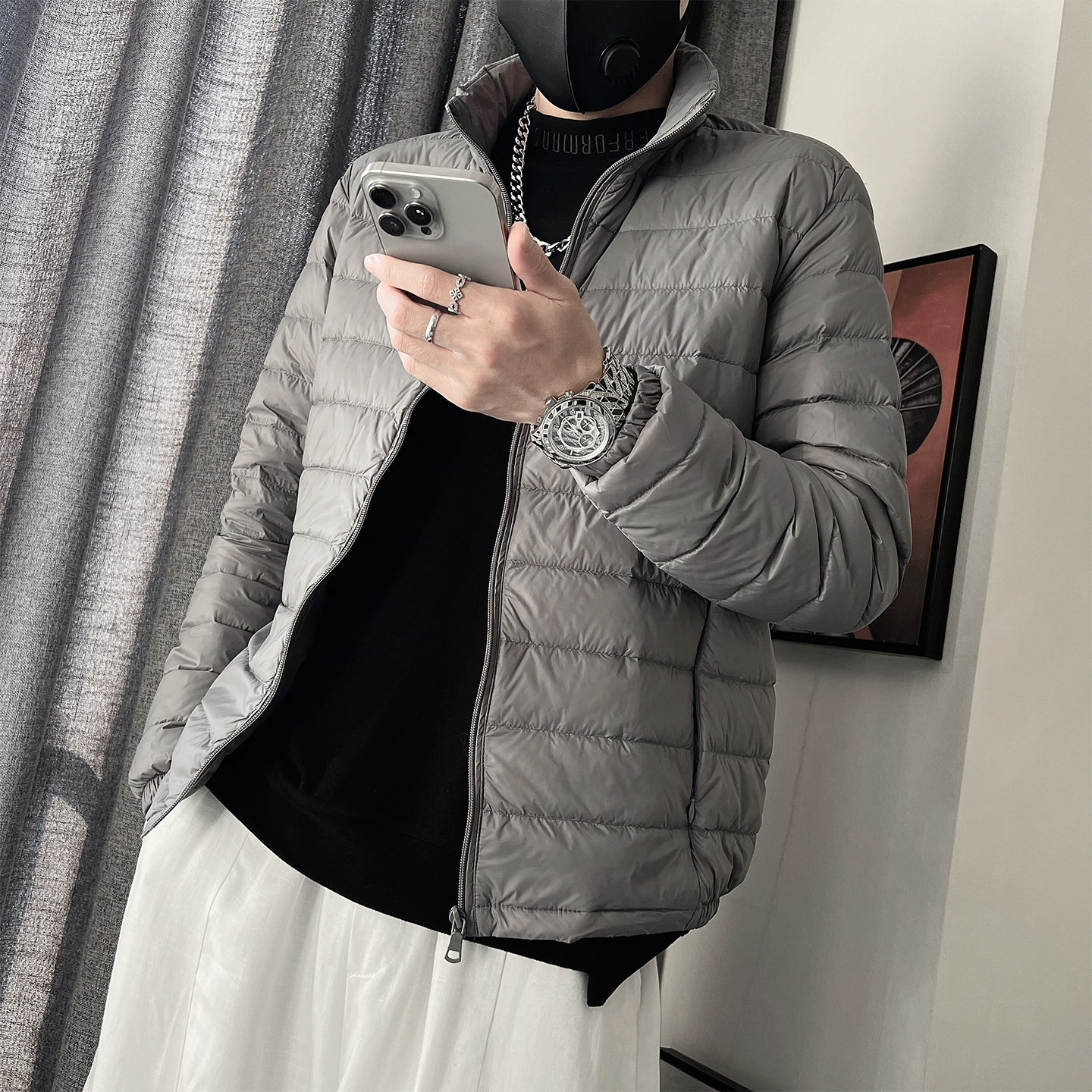 Y115-P128控178-M-3XL-聚酯纤维50绒（50-100）格立领羽绒服,男装羽绒服,电商A216