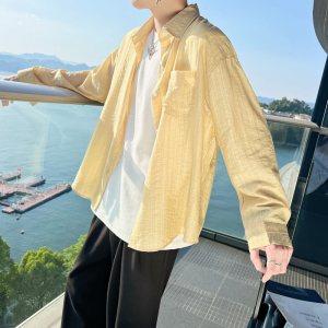FS08- P68-控98  80%天丝20%涤纶透光泡泡纱竖条纹理防嗮衬衣纺图片