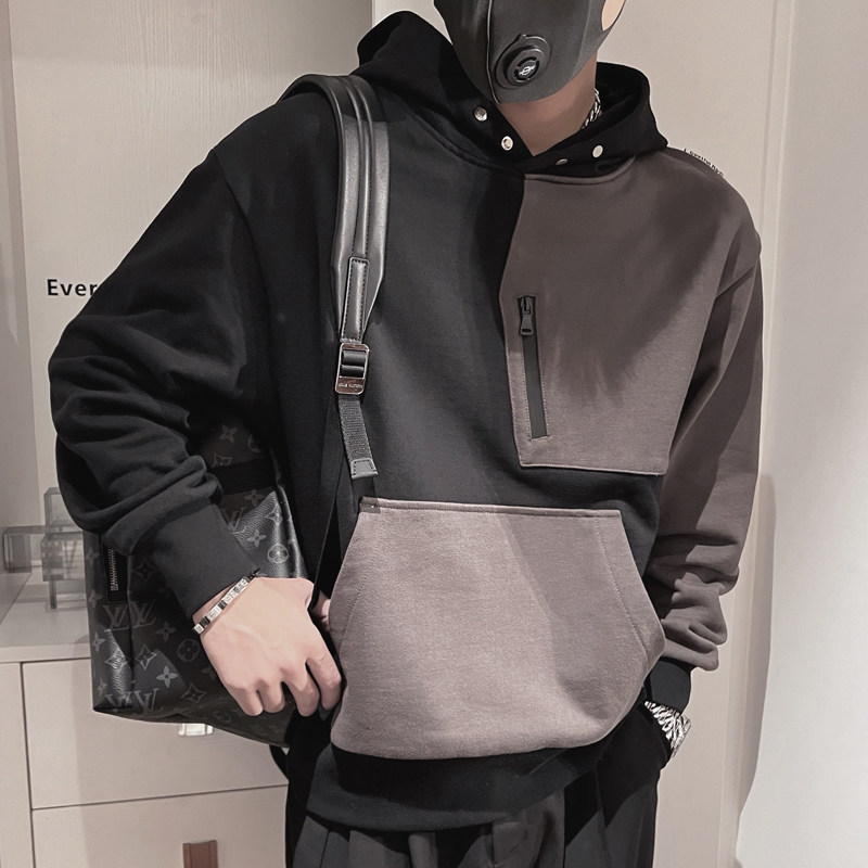 WY125-P68 控98 秋季新款卫衣男宽松套头撞色社会小伙拼接上衣图片