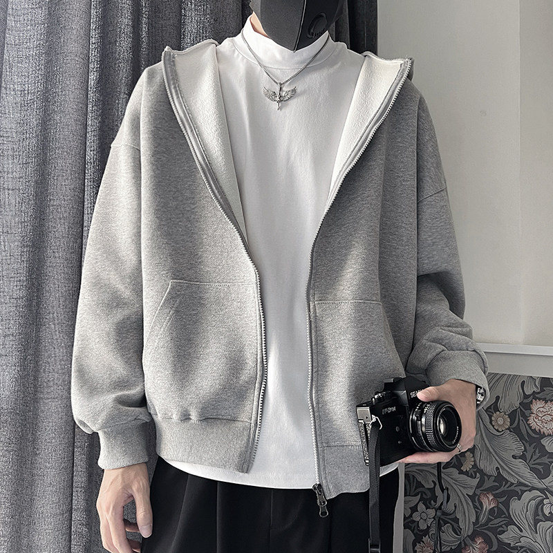 WT27-P78秋冬男士卫衣开衫宽松休闲拉链潮牌连帽社会小伙外套黑,男装卫衣,电商A216
