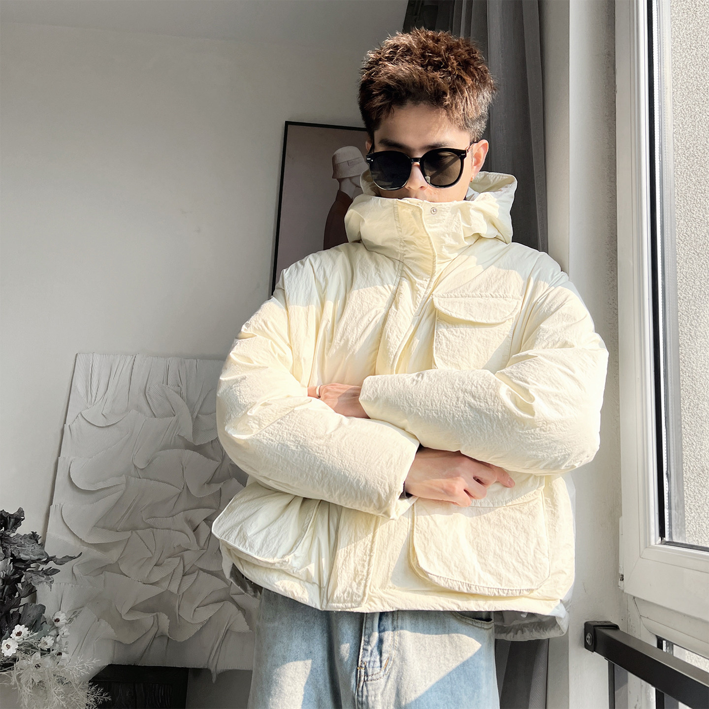 Y139-M-XL-P168控228聚酯纤维立体贴袋连帽不收底褂子型短，男装卫衣，电商A216