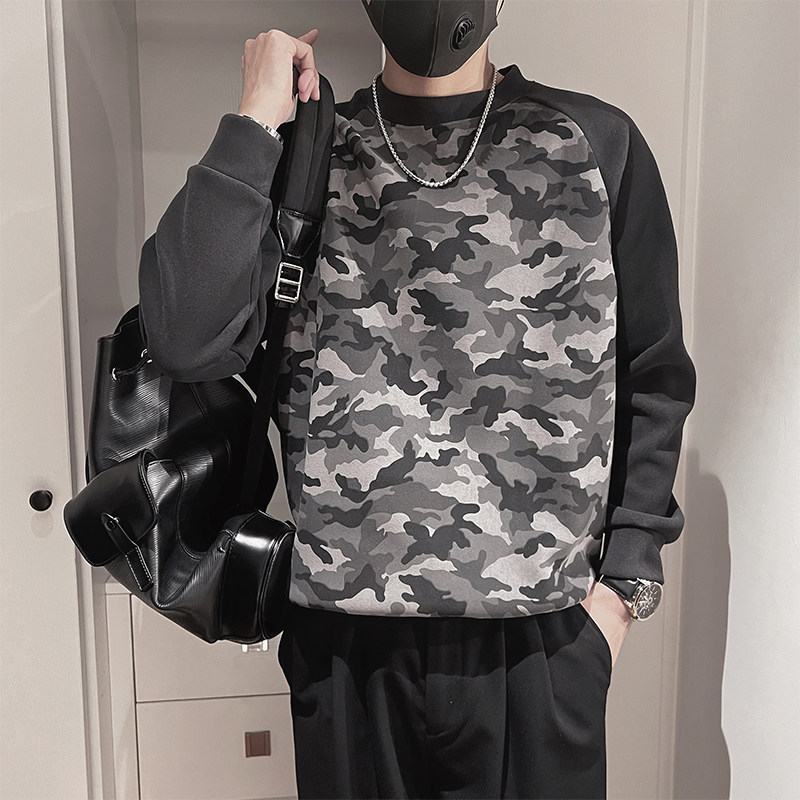 WY258-M-3XL-P68-控98   35%棉 65%涤纶 拼接迷彩卫衣 微阔版型图片