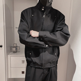 PY02-P178-控23888%锦纶12%氨纶廓形版型封领扣皮夹克裁剪结构风，男装夹克，电商A216