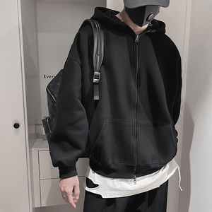 WT27-P78秋冬男士卫衣开衫宽松休闲拉链潮牌连帽社会小伙外套黑