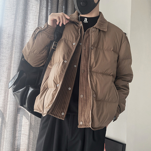 Y105-P218控298外聚酯纤维编织面料拼接假两件翻领羽绒服50绒图片