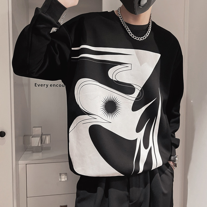 WY156-P58 控78 2023秋季新款卫衣男套头印花百搭长袖潮流套头衫图片