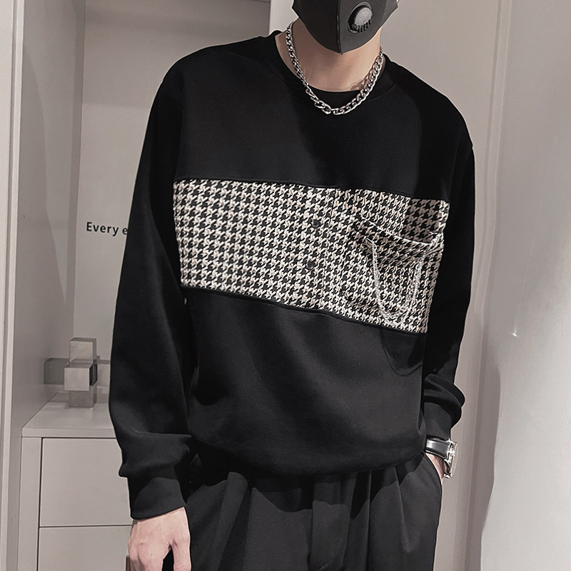 WY168-P68 控98 2023新款拼接卫衣男秋冬季长袖t恤打底衫潮牌外套图片