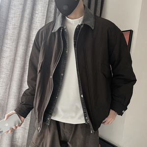 Y109-P198-控265 聚酯纤维  假两件拼牛仔薄羽绒服50绒 单件图片