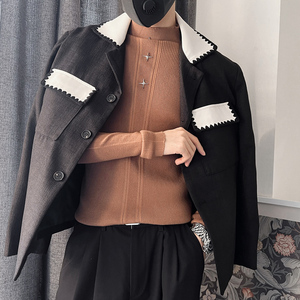 MX120-P88 控118 冬季男士可翻高领打底衫贴身毛衣针织衫帅气咖主图片