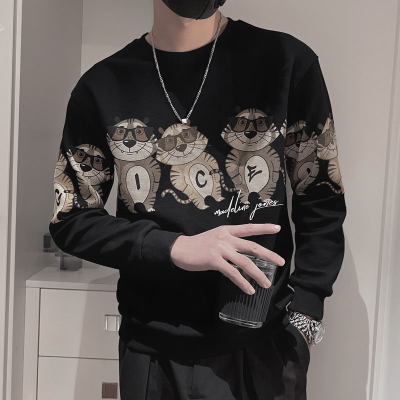 WY80-P68控98加绒P73秋季圆领卫衣男印花套头痞帅网红ins休闲,男装卫衣,电商A216