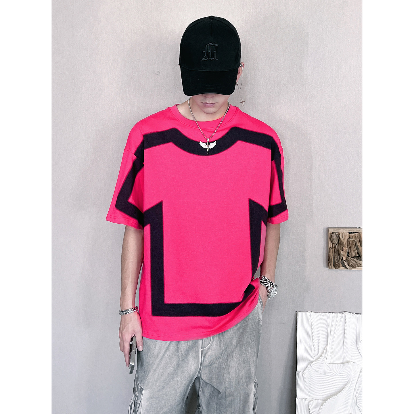 D166P38-控58-M-3XL95%棉5%涤纶韩系大衣套小衣刷印高克重短袖,男装T恤,电商A216