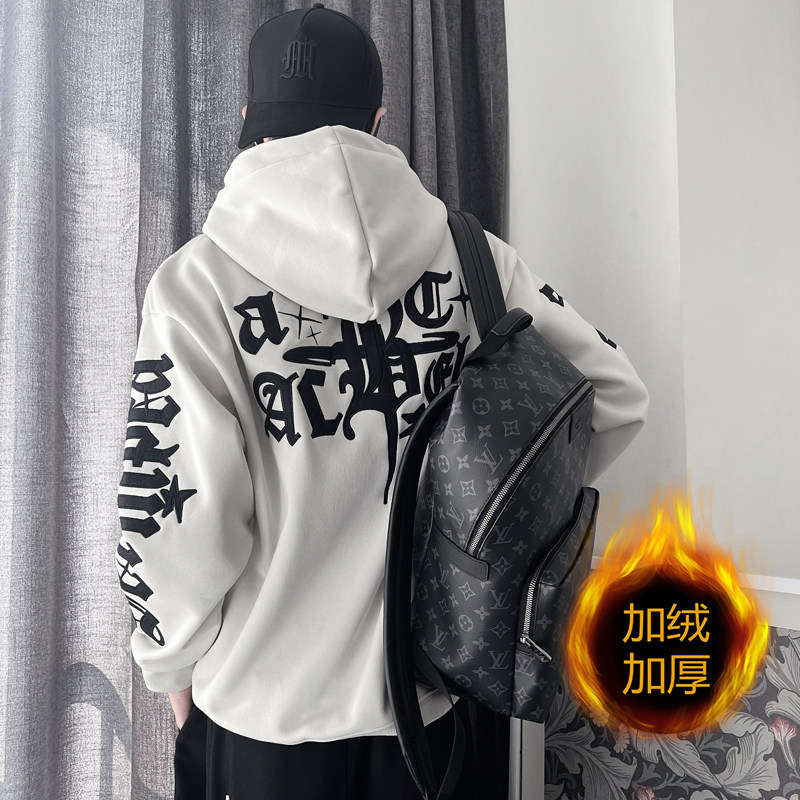 WY188-P88控118高级感连帽卫衣男痞帅外套2023新款秋冬季上衣黑,男装卫衣,电商A216
