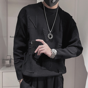 MX118-特P98 控138 冬季男士加厚毛衣套头针织衫圆领提花毛衫男白图片