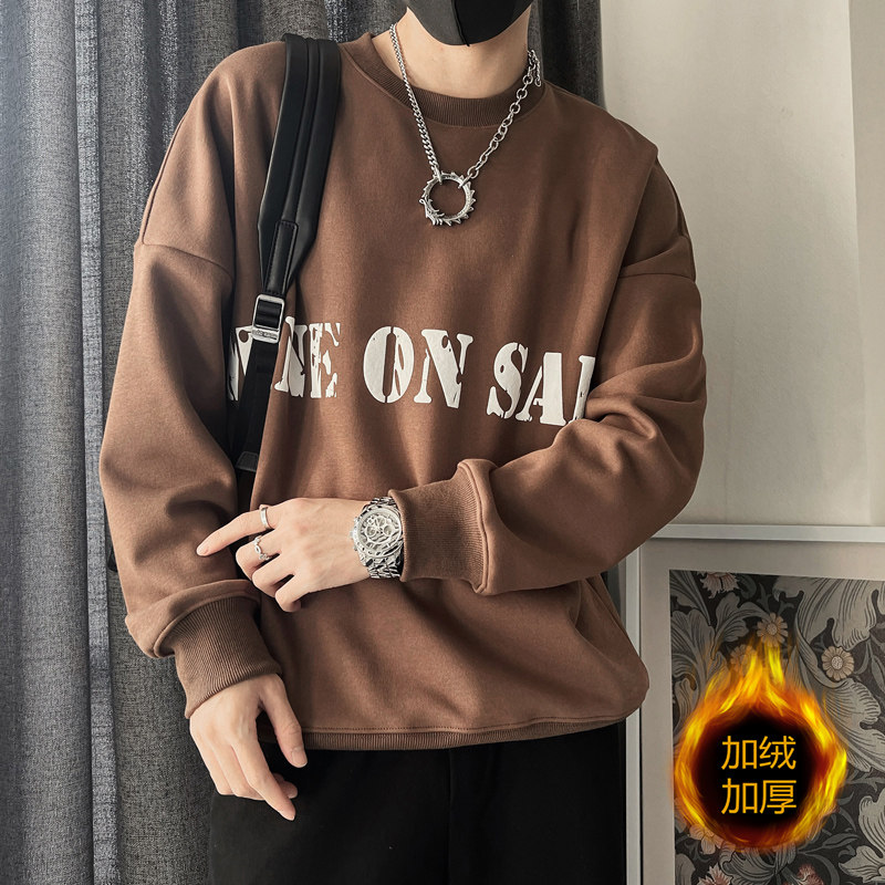 WY189-P88控118新款秋冬长袖拼接圆领卫衣男宽松休闲加绒外套黑,男装卫衣,电商A216