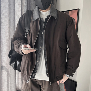Y109-P198-控265 聚酯纤维  假两件拼牛仔薄羽绒服50绒 单件图片