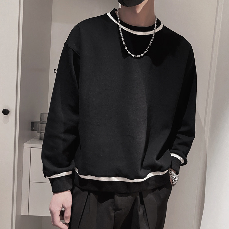 WY70-特P55控782023秋季男装上衣网红男小伙宽松长袖ins卫衣黑,男装卫衣,电商A216