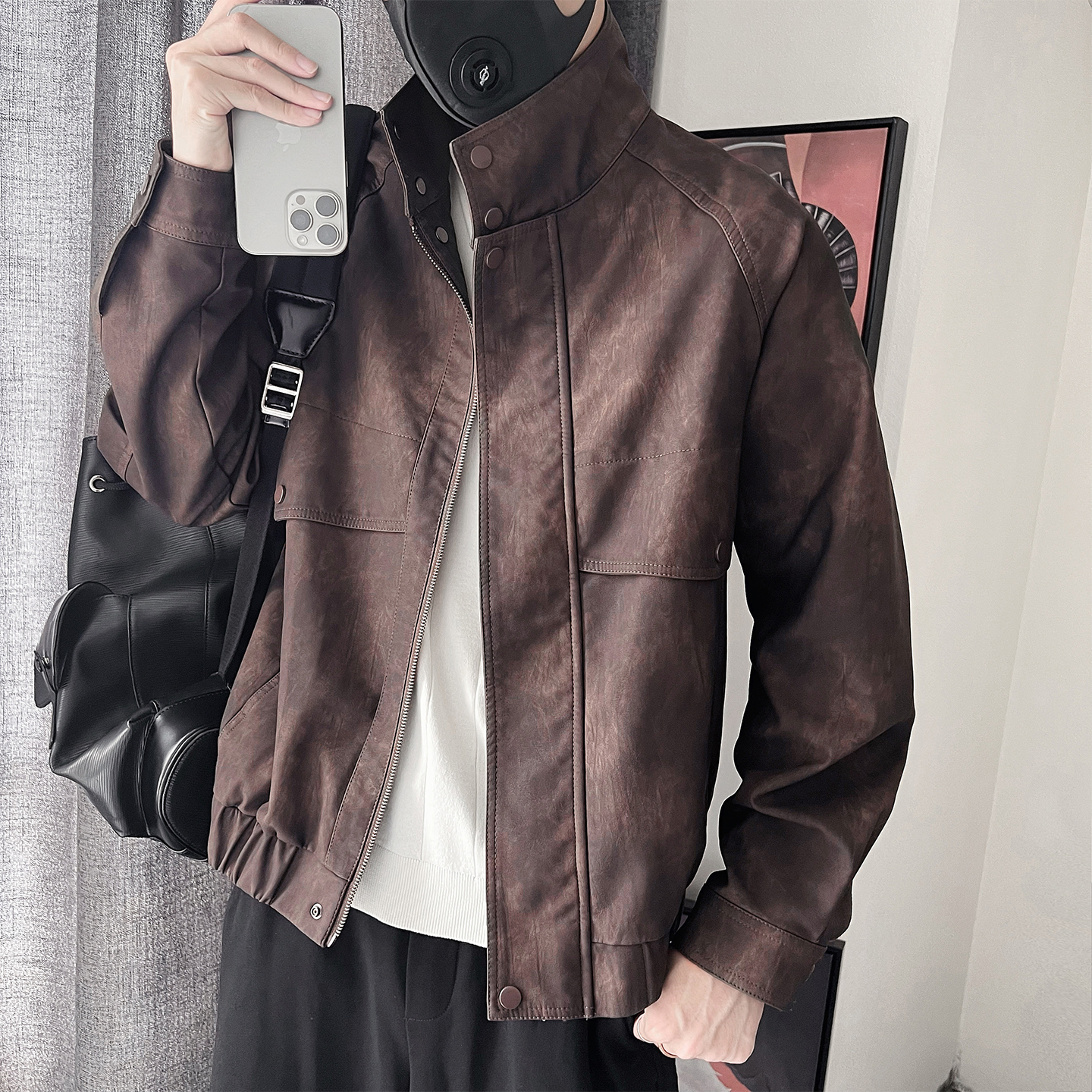 PY08-P138-控178-M-3XL-95%PU5%其他结构花皮皮衣，男装皮衣，电商A216