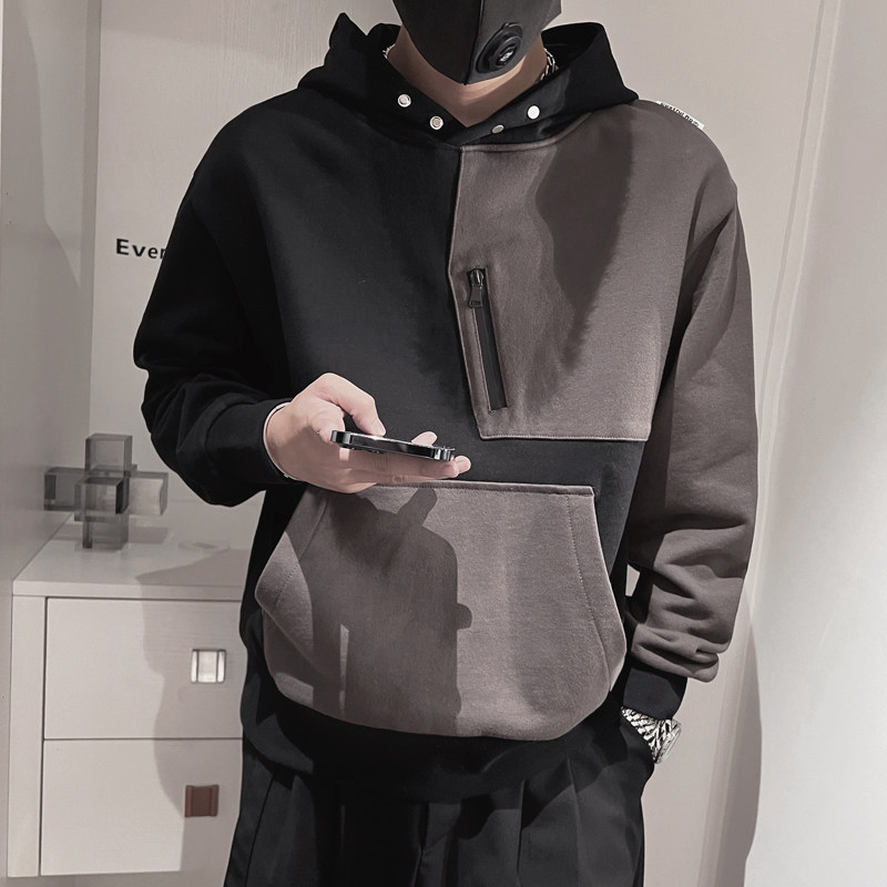 WY125-P68控98秋季新款卫衣男宽松套头撞色社会小伙拼接上衣,男装卫衣,电商A216