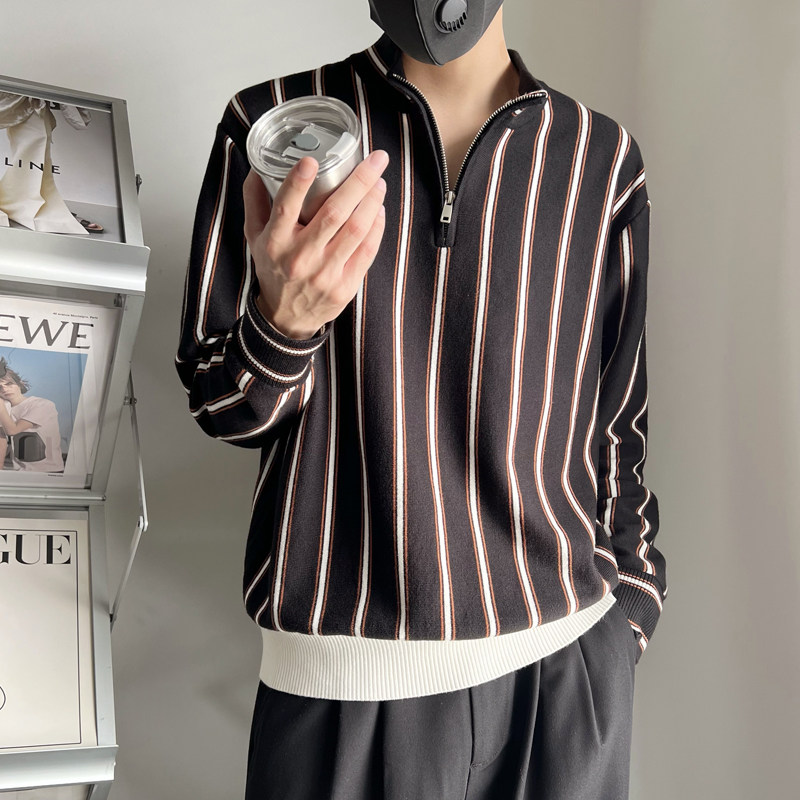 MX112-P98-控138条纹毛衣男冬季男士潮流加厚打底帅气针织衫白主,男装针织衫/毛衣,电商A216