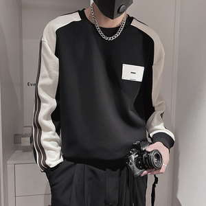 WY171-P68 控98 痞帅男装撞色圆领潮显瘦休闲高级感打底衫卫衣男图片