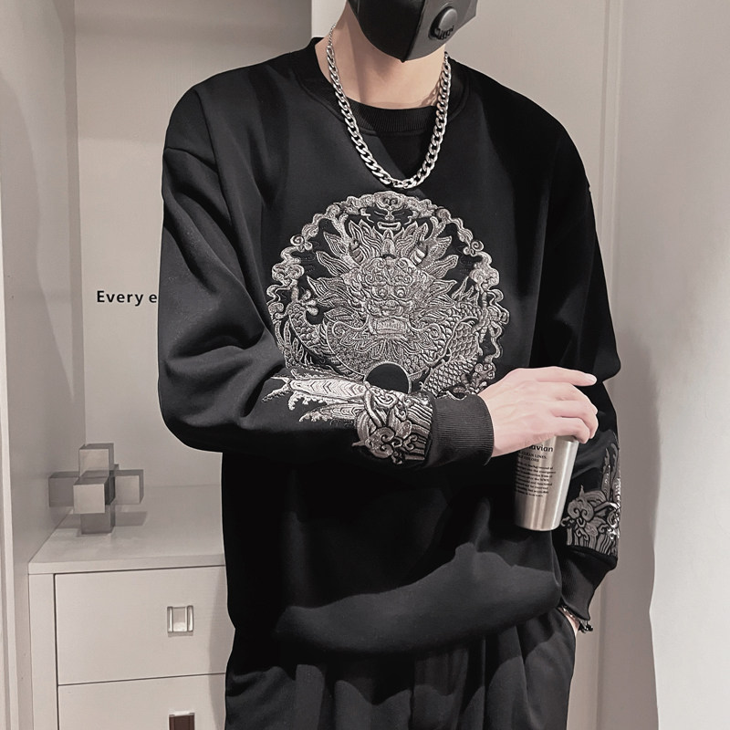 WY212-特P88控118休闲t恤男春秋轻奢ins长袖修身刺绣痞帅卫衣潮,男装卫衣,电商A216