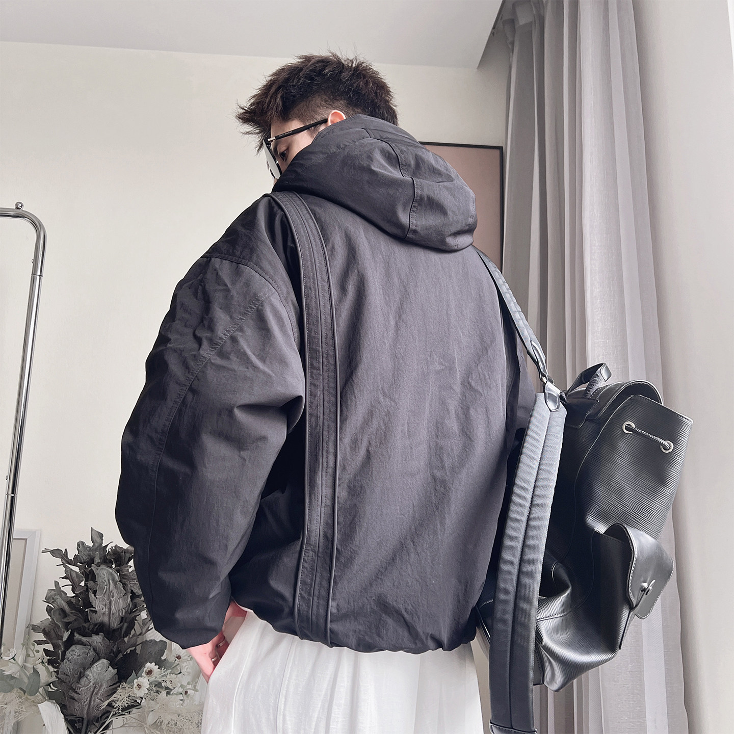 Y135-P328-聚酯纤维90绒（50-100克）假两件双层门襟连帽羽,男装卫衣,电商A216