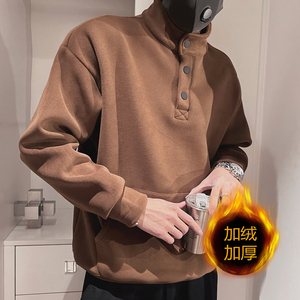 WY179-P78控1082023男秋冬季加厚高领双面摇粒绒外套保暖卫衣咖,男性时尚穿搭休闲夏装图片
