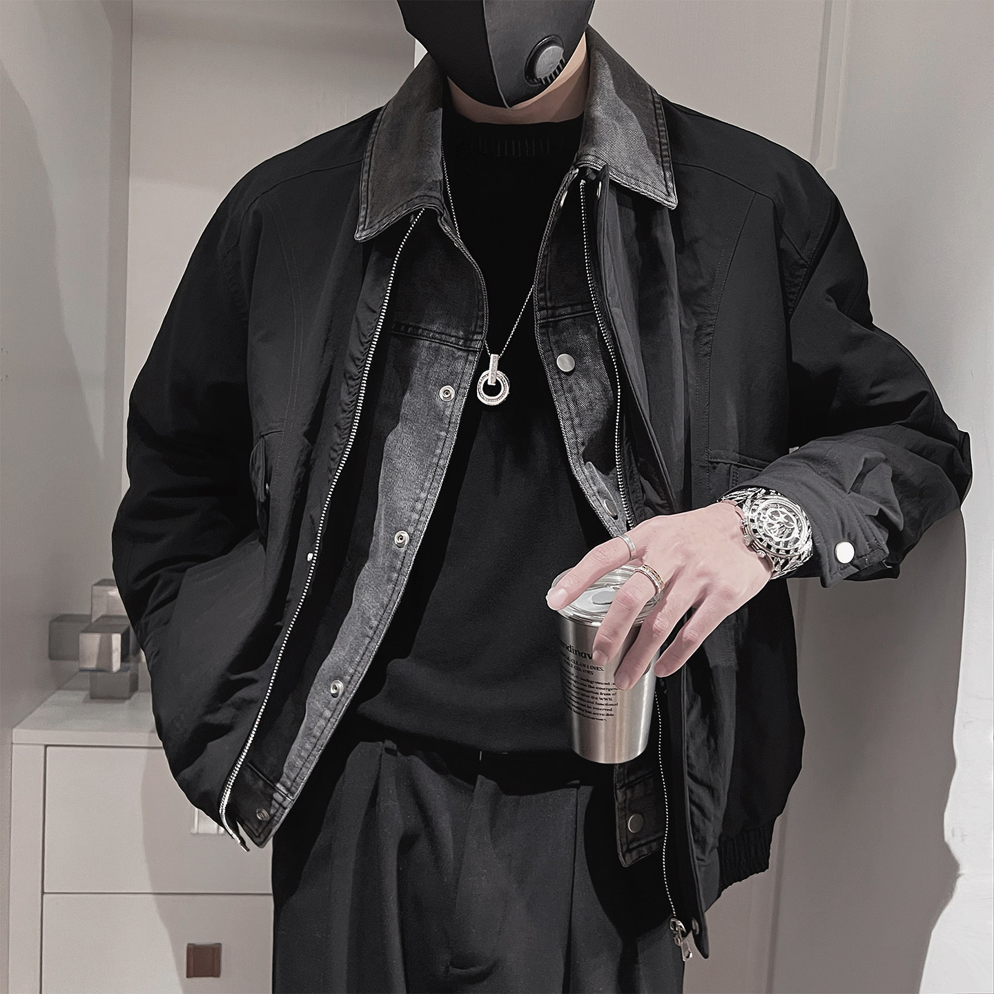 Y109-P198-控265聚酯纤维假两件拼牛仔薄羽绒服50绒单件,男装羽绒服,电商A216